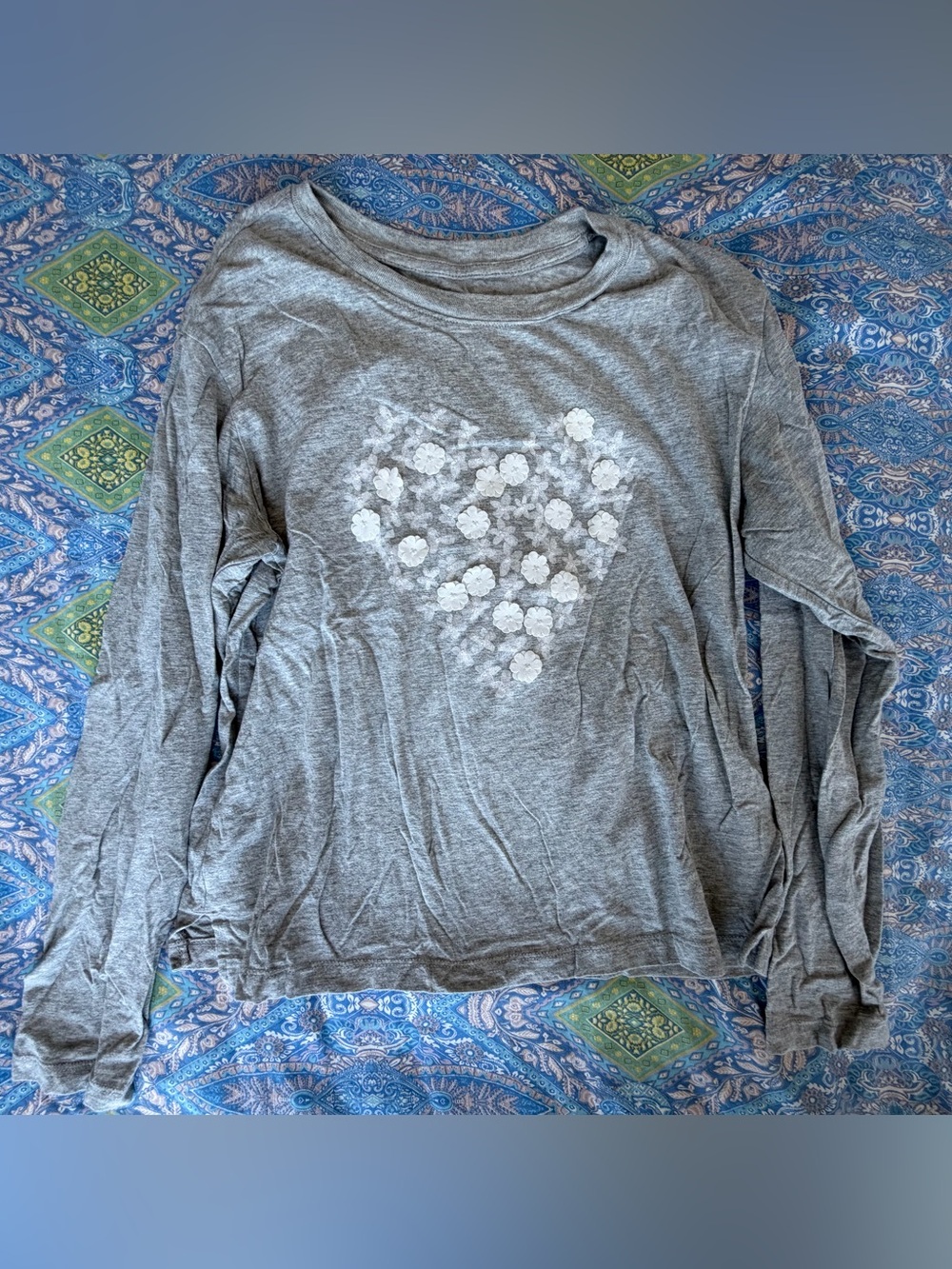 New Gap Kids Organic Cotton Long-Sleeve Shirt with White Floral Heart